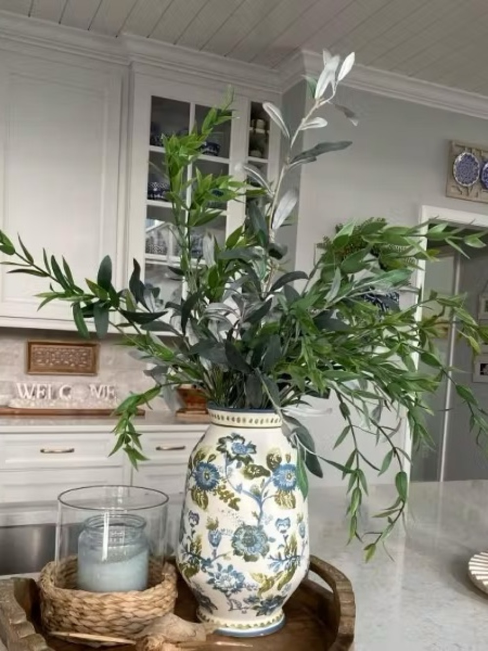 Tall Floral Painted Ceramic Vase Blue & Green - Threshold - Picture 5 of 7